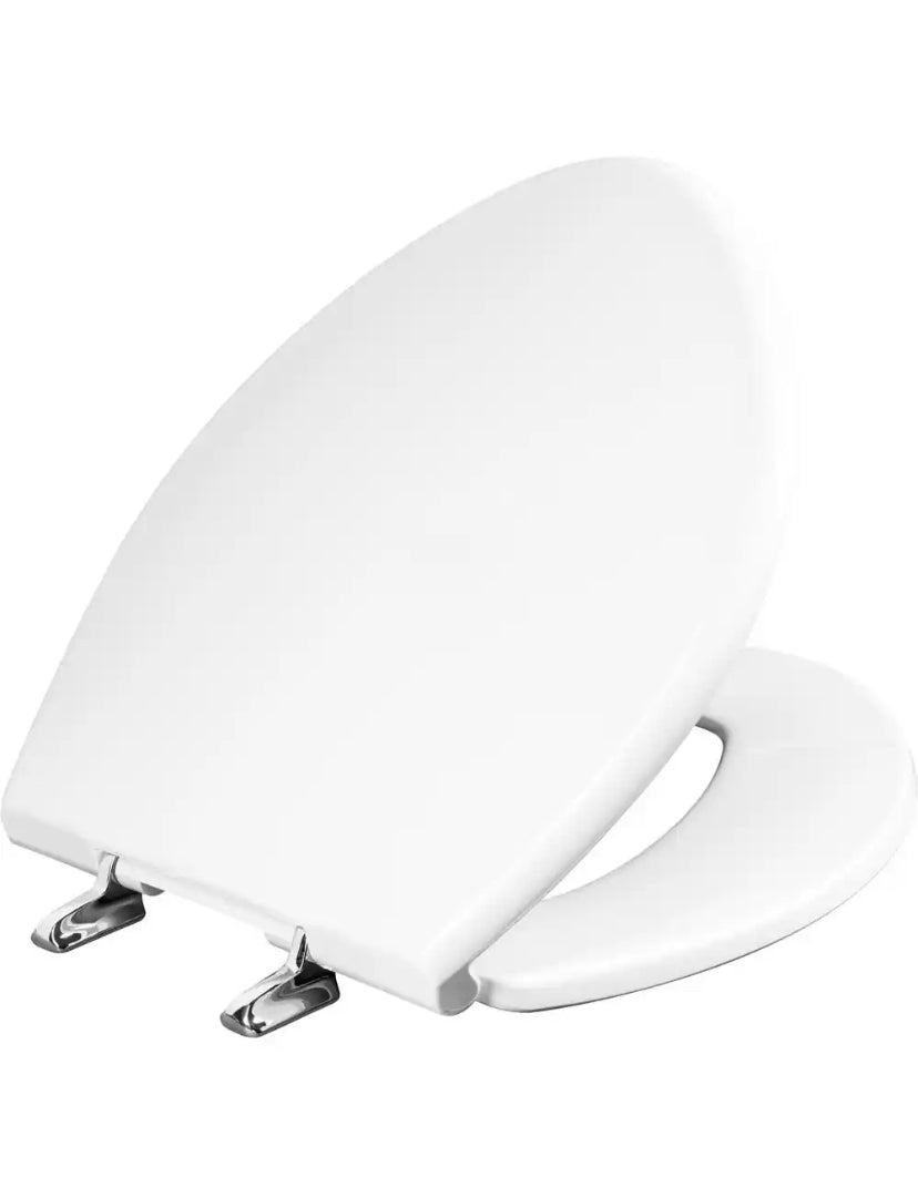 Paramont Elongated Never-Loosens Plastic Toilet Seat in White with 1,000 lb Weight Capacity