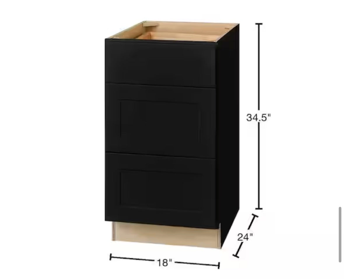 Avondale 18 in. W x 24 in. D x 34.5 in. H Ready to Assemble Plywood Shaker Drawer Base Kitchen Cabinet in Raven Black