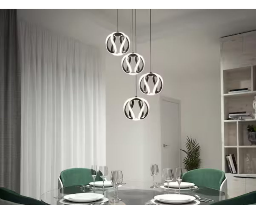 Vivaldi 25-Watt 4 Light Black Modern 5 CCT Integrated LED Pendant Light Fixture for Dining Room or Kitchen