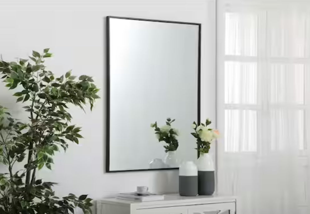 Timeless Home 30 in. W x 40 in. H x Contemporary Metal Framed Rectangle Black Mirror