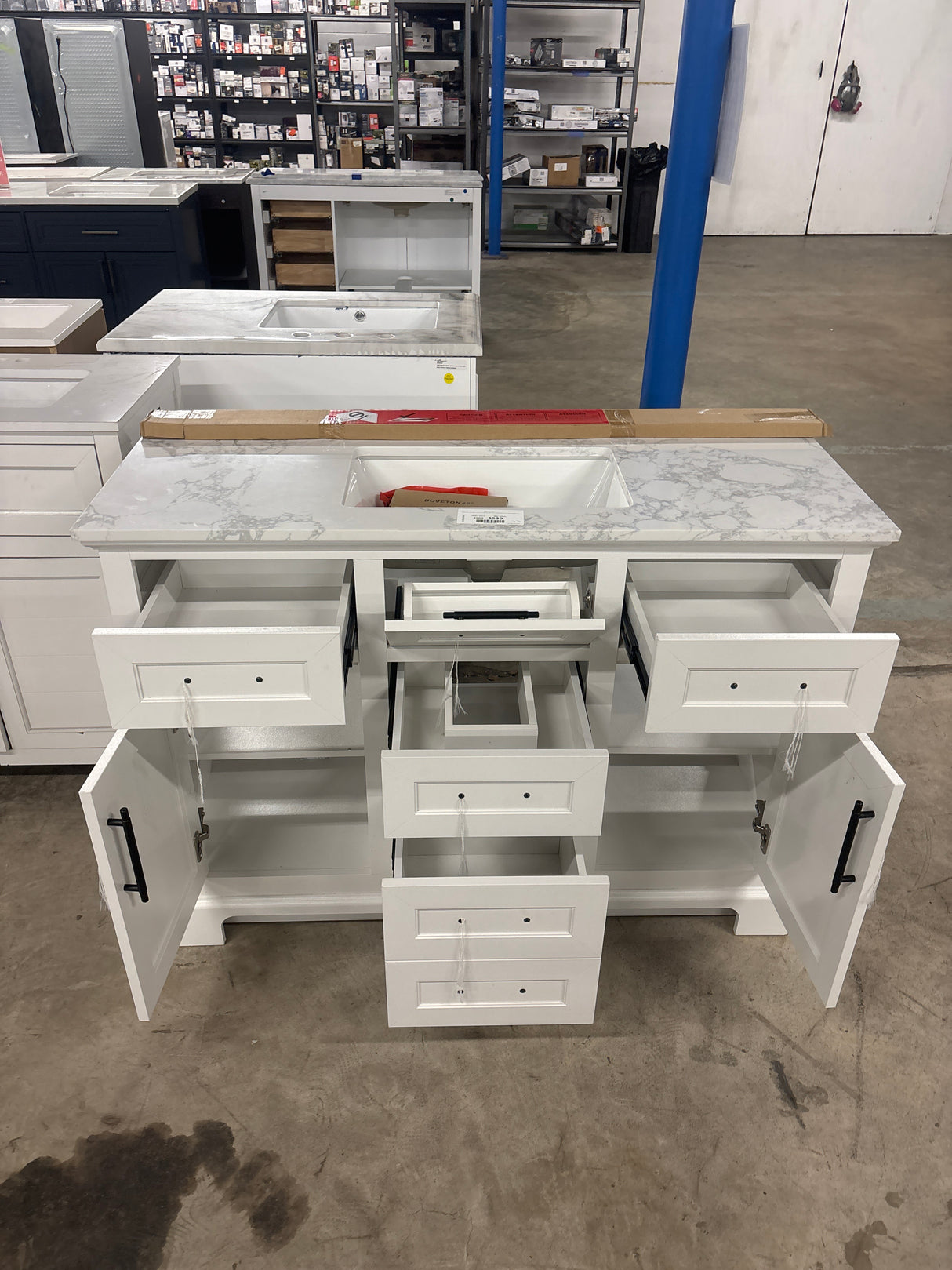 Doveton 48 in. W x 19 in. D x 34 in. H Single Sink Bath Vanity in White with White Engineered Marble Top