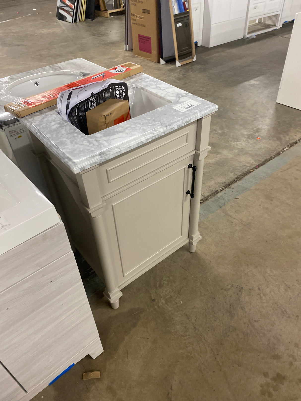 Aberdeen 24 in. Single Sink Greige Bath Vanity with Carrara Marble Top (Assembled)