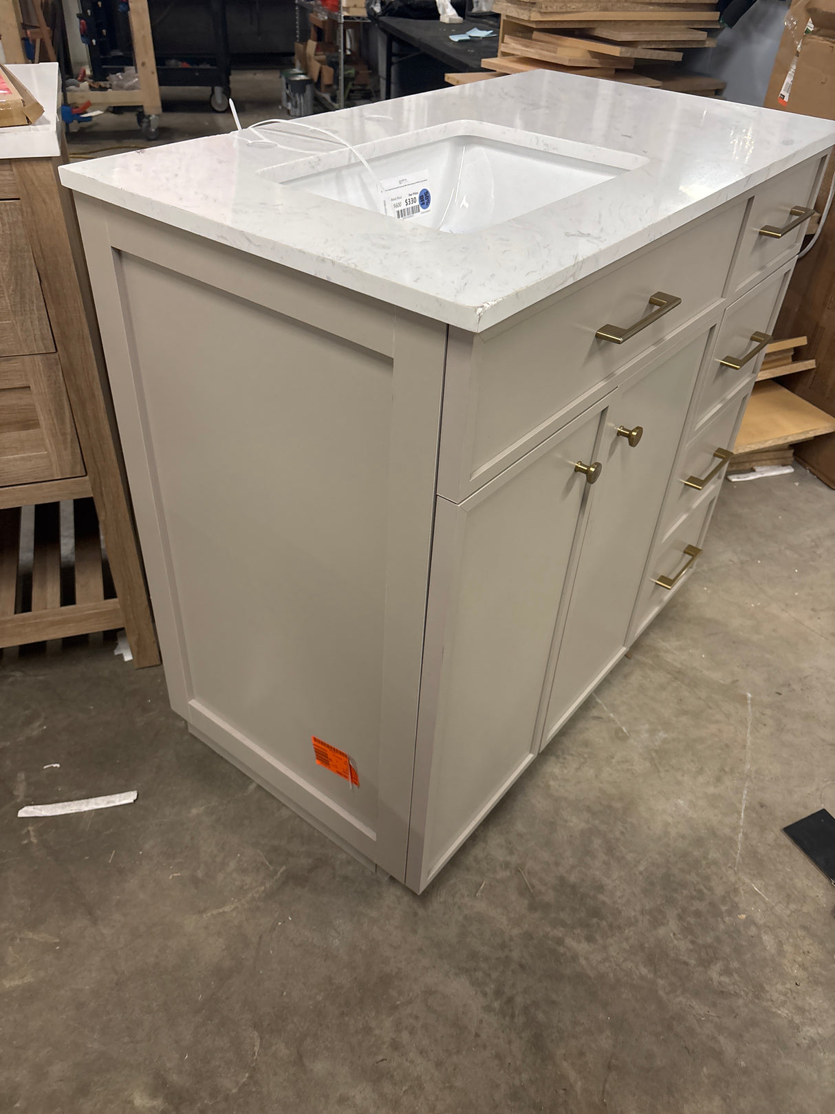 Marcote 36 in. Single Sink Greige Bath Vanity with White Volakas Engineered Marble Top (Assembled)