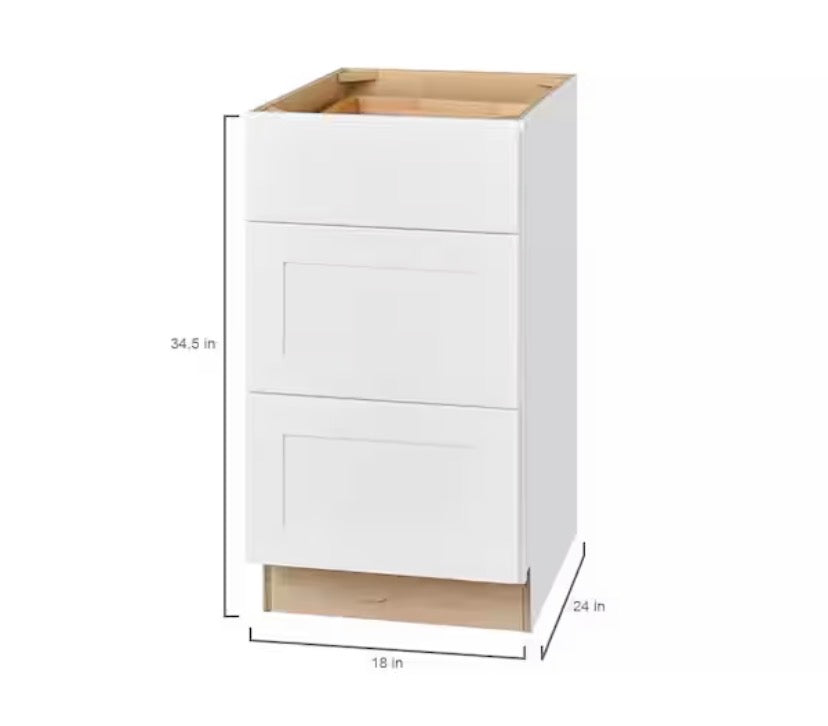Avondale Shaker Alpine White Quick Assemble Plywood 18 in Drawer Base Kitchen Cabinet (18 in W x 24 in D x 34.5 in H)