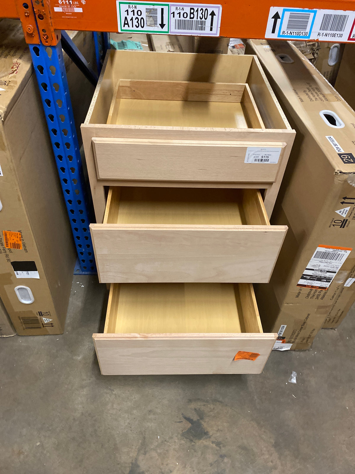 24 in. W x 24 in. D x 34.5 in. H Assembled Drawer Base Kitchen Cabinet in Unfinished with Recessed Panel