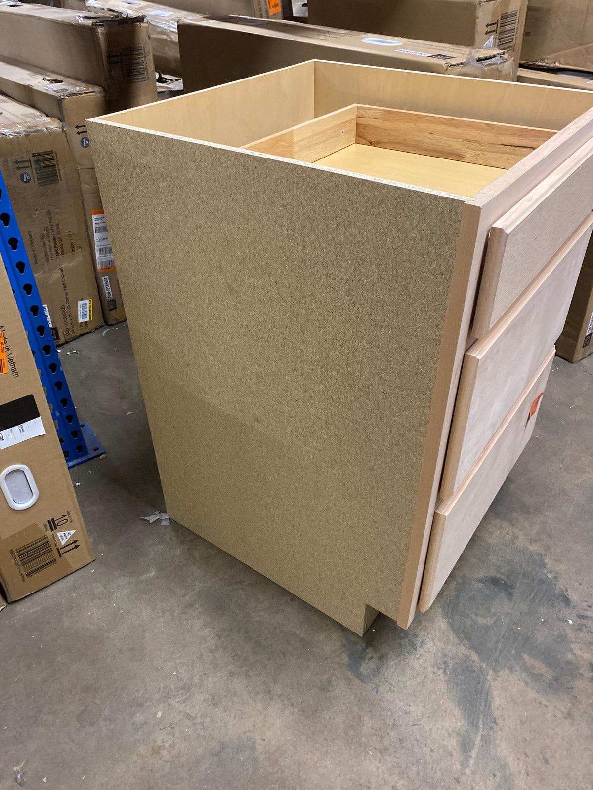 24 in. W x 24 in. D x 34.5 in. H Assembled Drawer Base Kitchen Cabinet in Unfinished with Recessed Panel