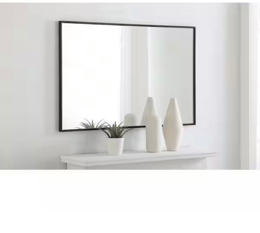 Timeless Home 28 in. W x 42 in. H x Contemporary Metal Framed Rectangle Black Mirror