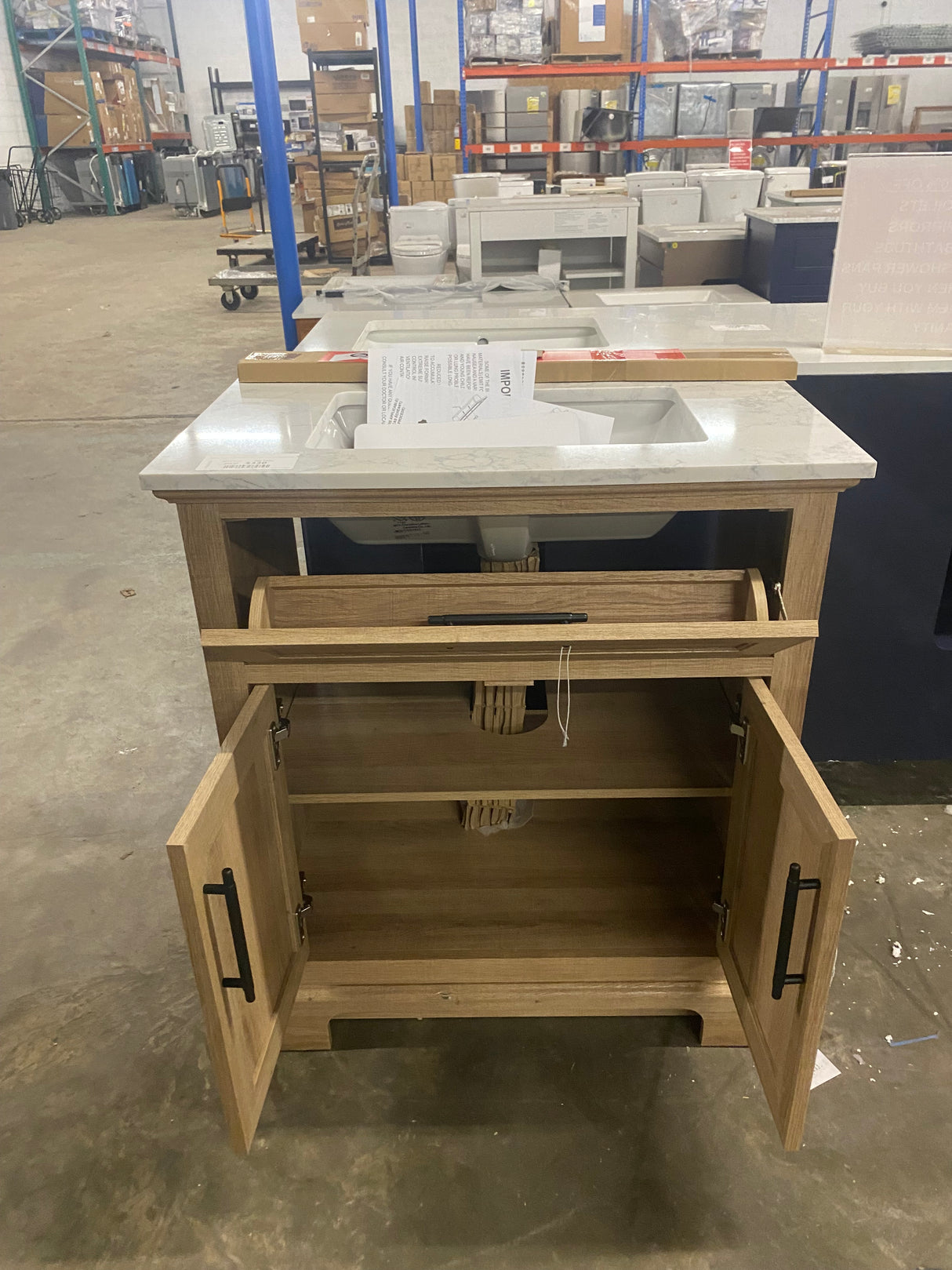 Doveton 30 in. W x 19 in. D x 34.50 in. H Freestanding Vanity in Weathered Tan with White Engineered Stone Top