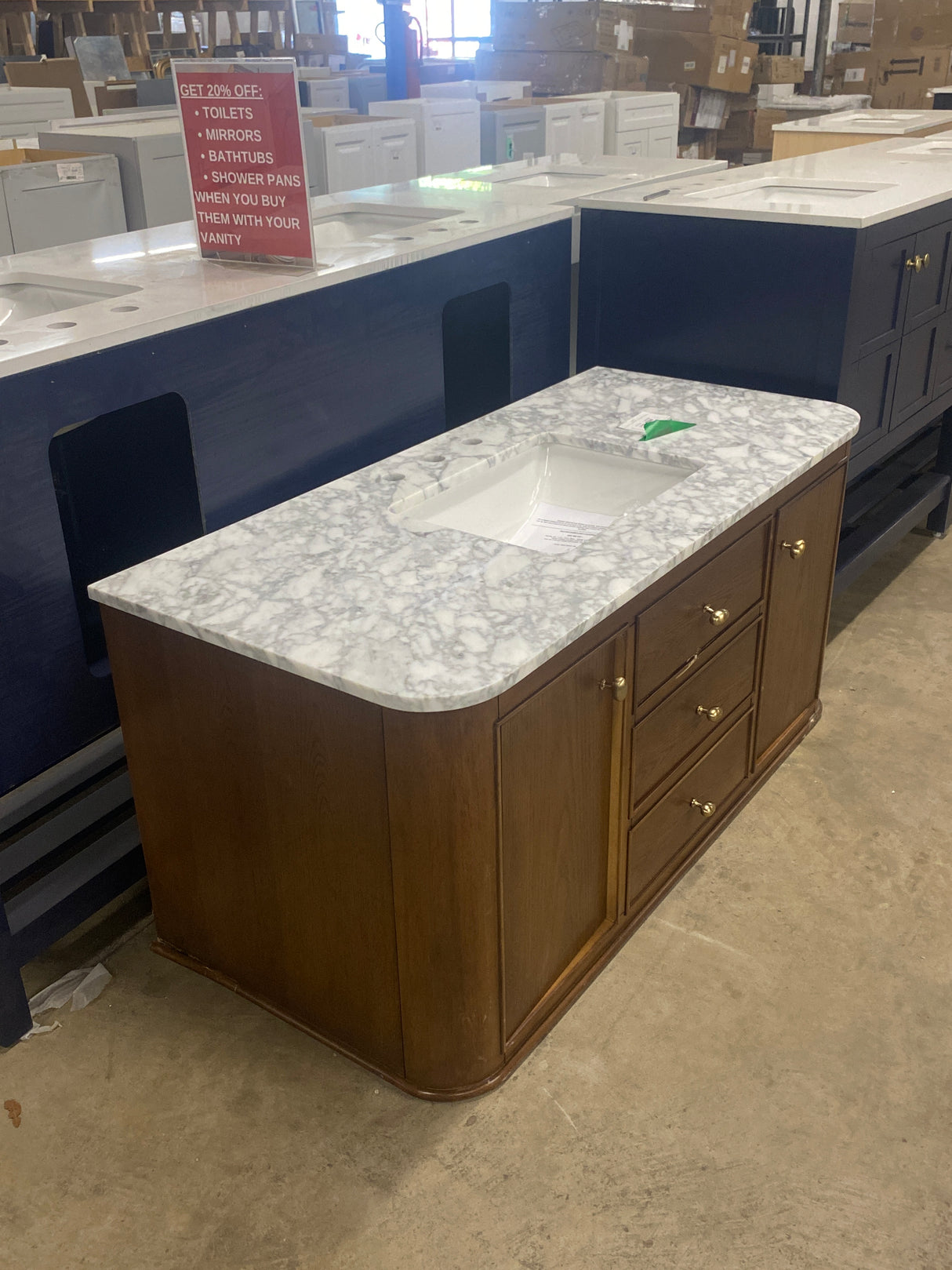 Collette 48 in W x 22 in D x 35 in H Single Sink Bath Vanity in Cinnamon Oak With White Carrara Marble Top