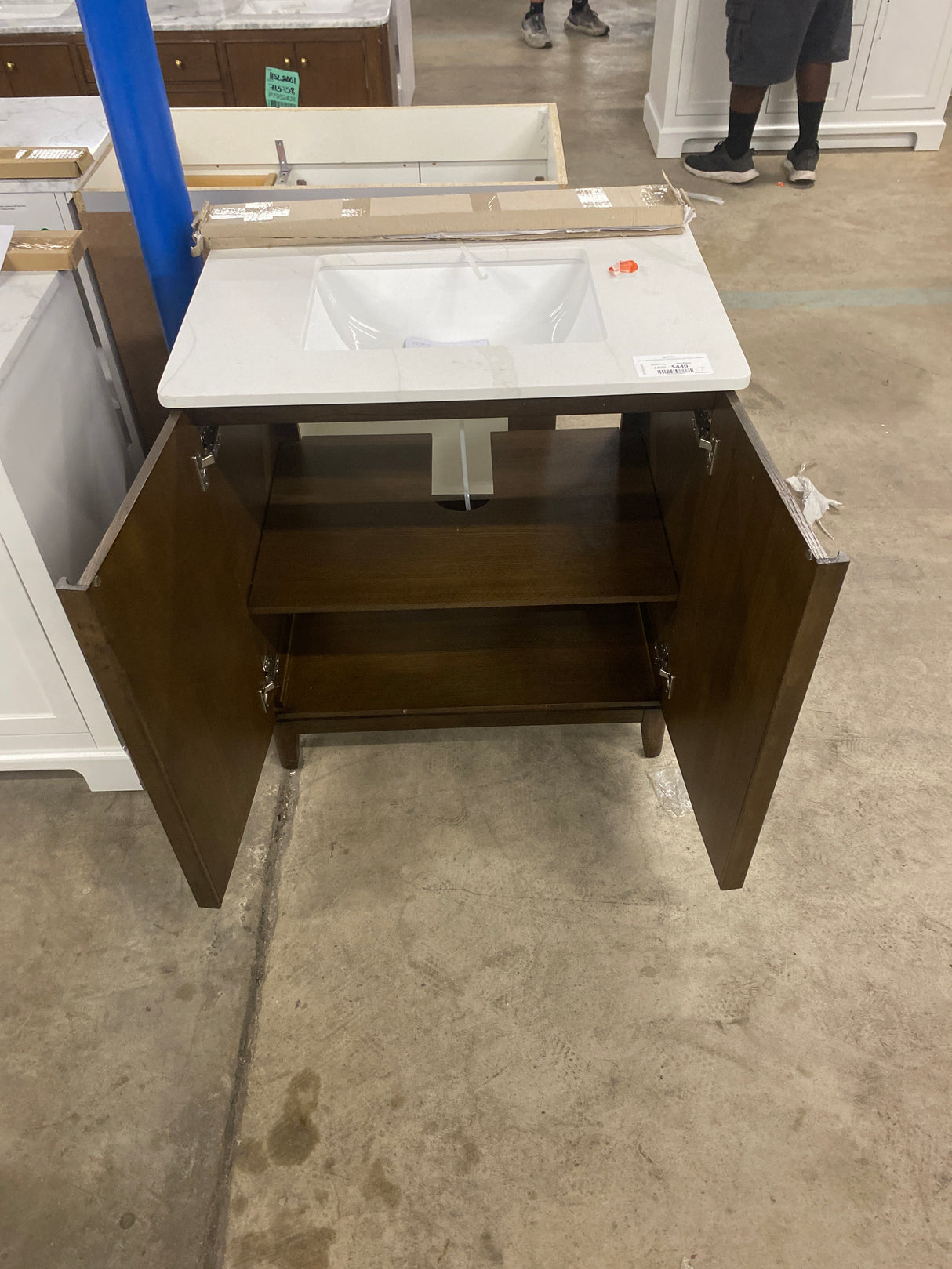 Sellan 31 in. Single Sink Freestanding Bathroom Vanity in Dark Walnut with Calacatta White Quartz Top (Assembled)