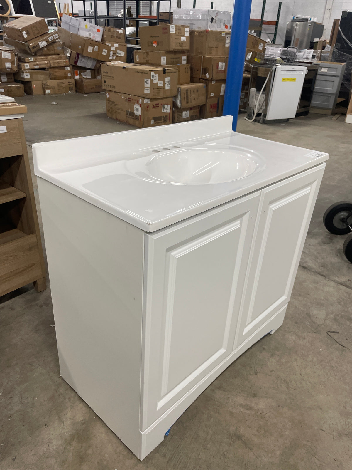 Glacier Bay 37 in. W x 19 in. D x 35 in. H Single Sink Freestanding Bath Vanity in White with White Cultured Marble Top