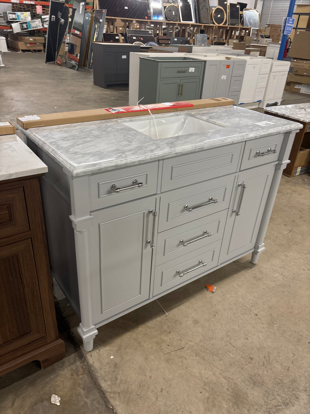 Aberdeen 48 in. Single Sink Freestanding Dove Gray Bath Vanity with Carrara Marble Top (Assembled)