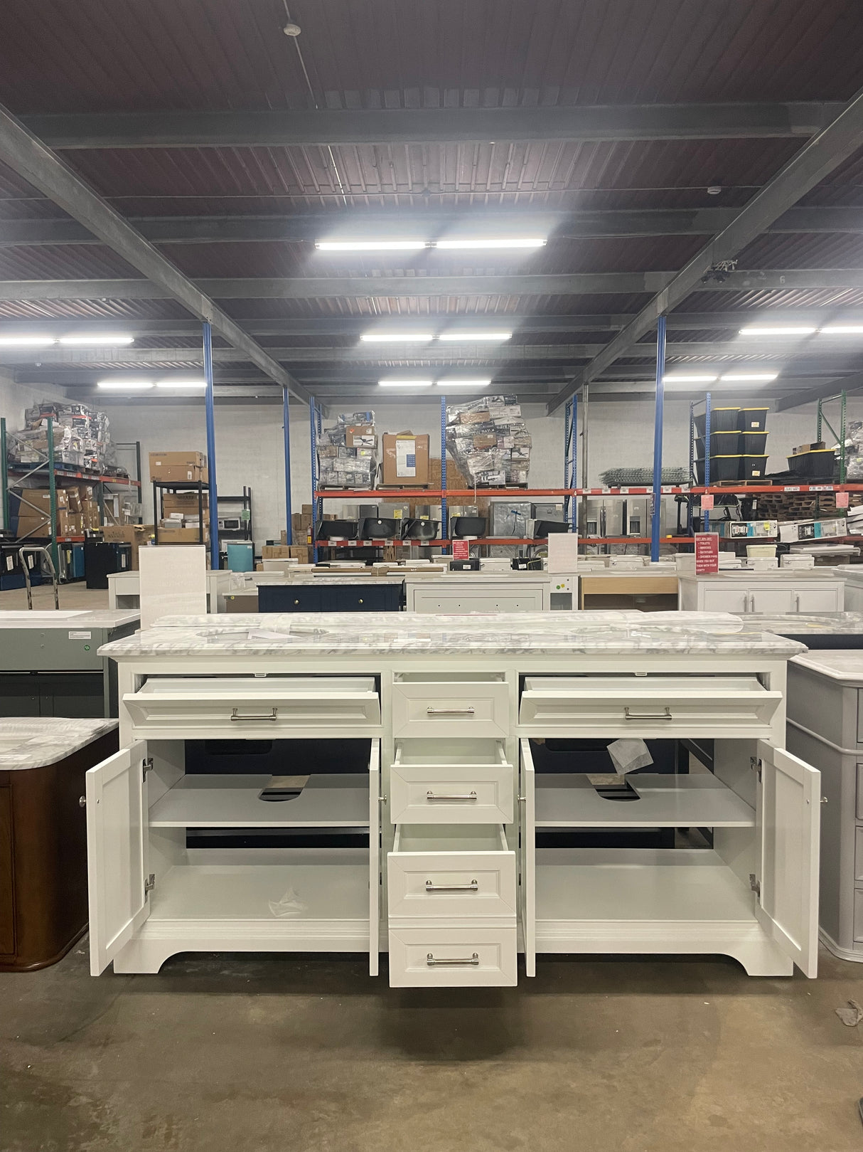 Windlowe 73 in. W x 22 in. D x 35 in. H Bath Vanity in White with Carrara Marble Vanity Top in White with White Sink