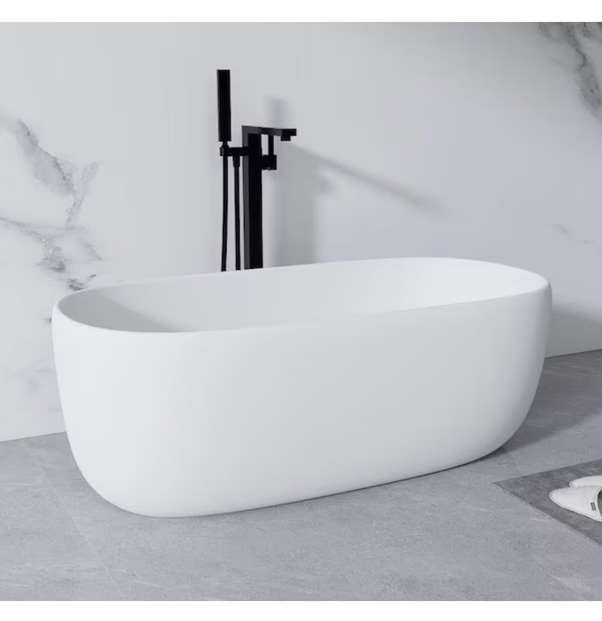 Moray 51 in. x 25 in. Solid Surface Stone Resin Flatbottom Freestanding Double Slipper Soaking Bathtub in Matte White