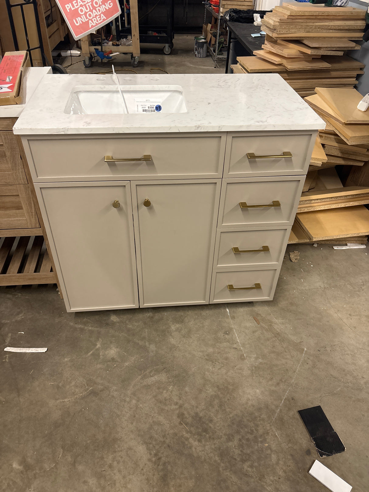 Marcote 36 in. Single Sink Greige Bath Vanity with White Volakas Engineered Marble Top (Assembled)