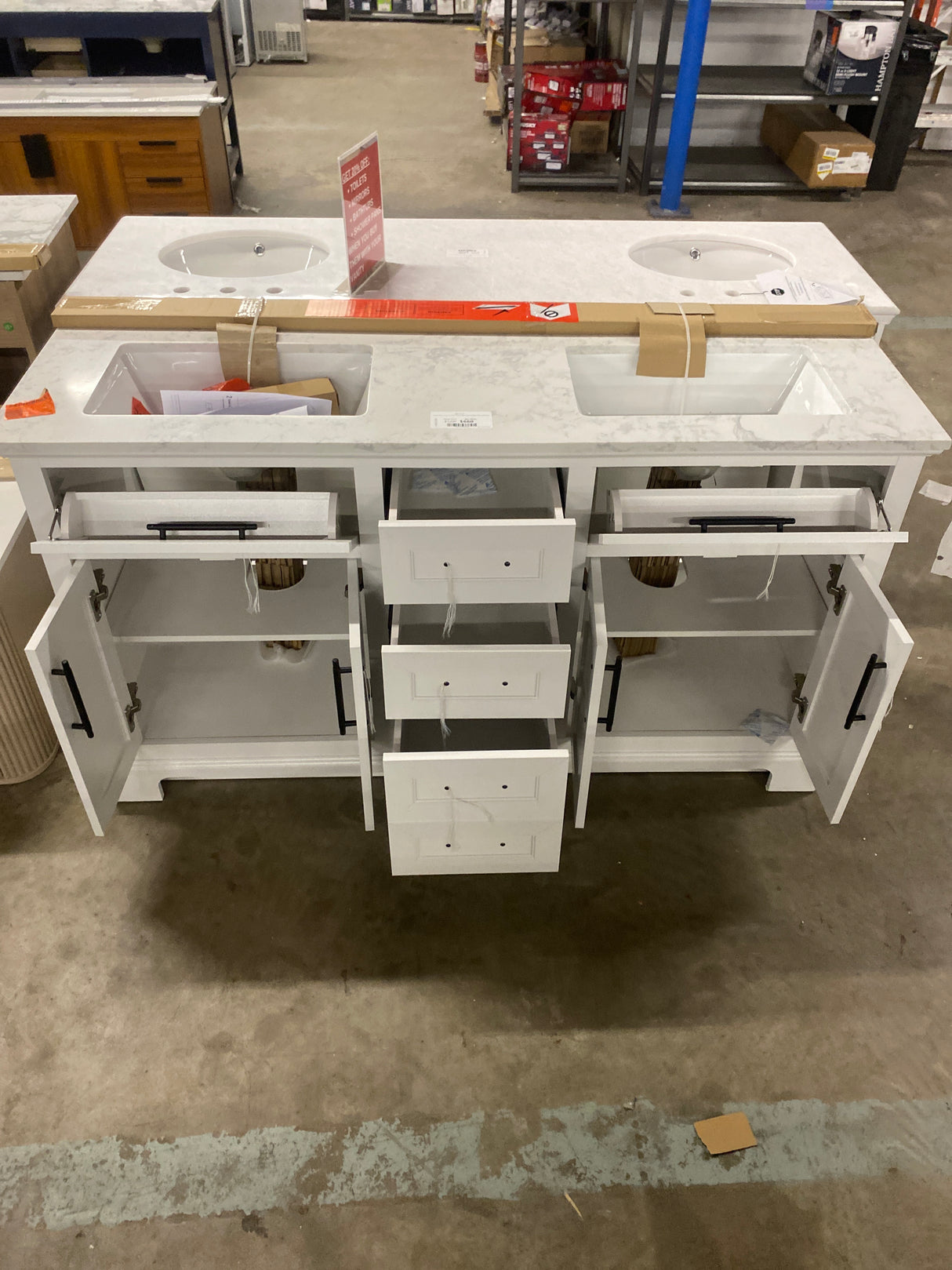 Doveton 60 in. W x 19 in. D x 34.50 in. H Bath Vanity in White with White Cultured Marble Top