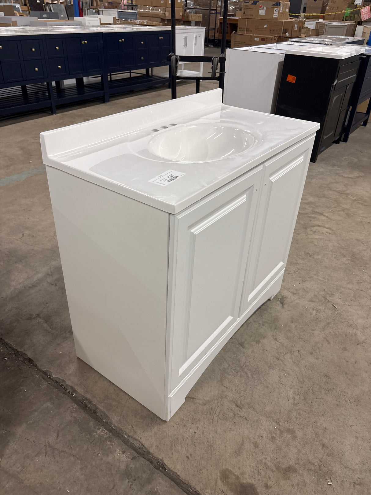 Glacier Bay 37 in. W x 19 in. D x 35 in. H Single Sink Freestanding Bath Vanity in White with White Cultured Marble Top