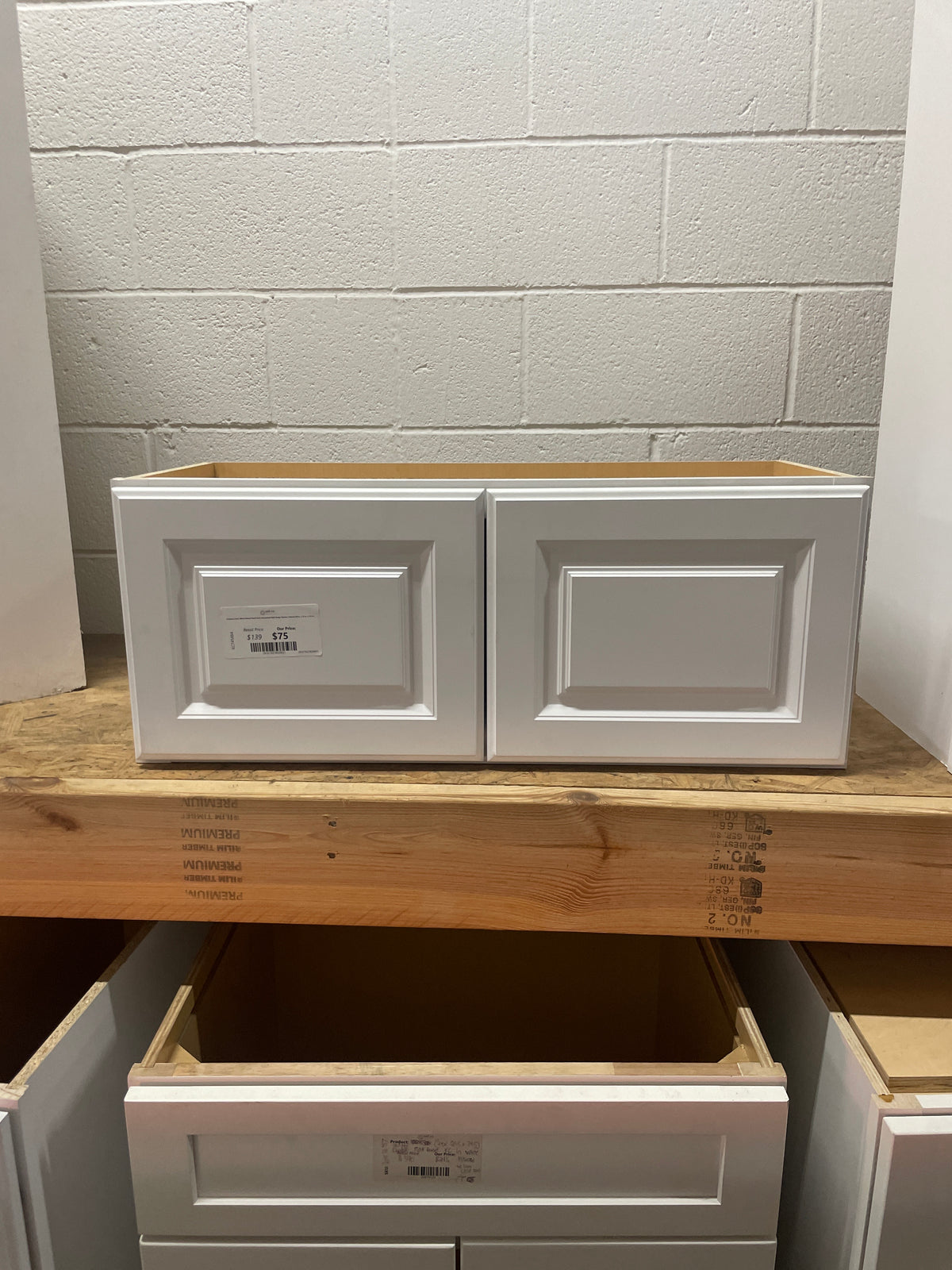 Hampton Satin White Raised Panel Stock Assembled Wall Bridge Kitchen Cabinet (30 in. x 12 in. x 12 in.)