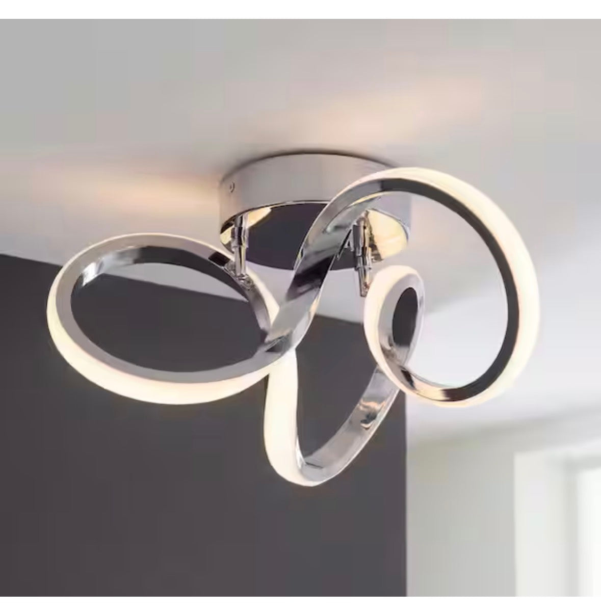 Swirl 13 in. 1-Light Modern Chrome Integrated LED Flush Mount Ceiling Light Fixture for Kitchen or Bedroom