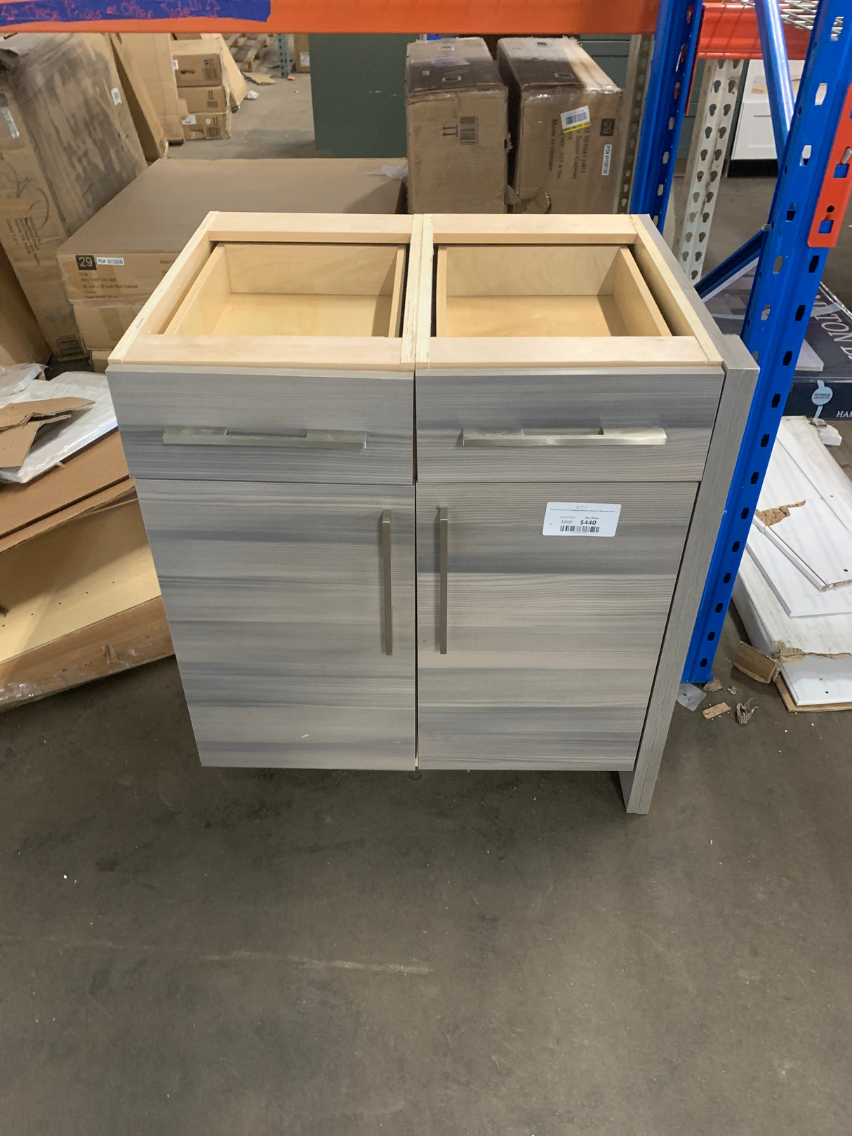 32 W x 25 D X 34.5 H Plywood Kitchen Cabinet in Distressed Grey