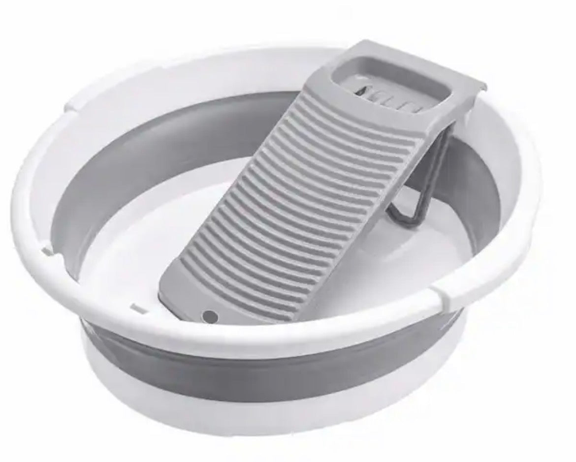 20 in. D x 20 in. W Freestanding Large Laundry Collapsible Washboard Basin with Scrubber for Hand Washing Clothes, Grey