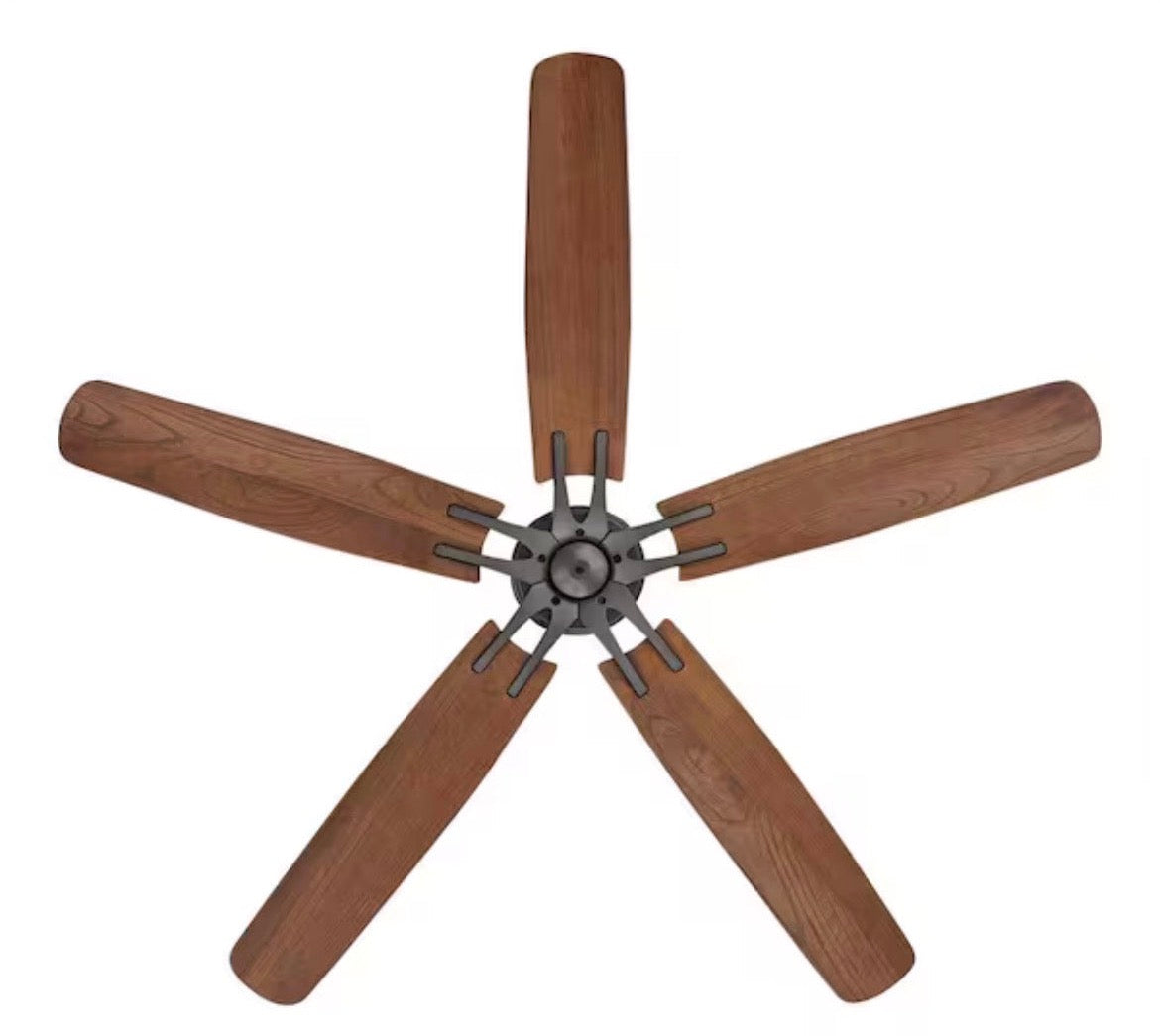Danetree 60 in. Indoor/Outdoor Natural Iron Ceiling Fan with Hand Carved Wood Blades and Pull Chain Included