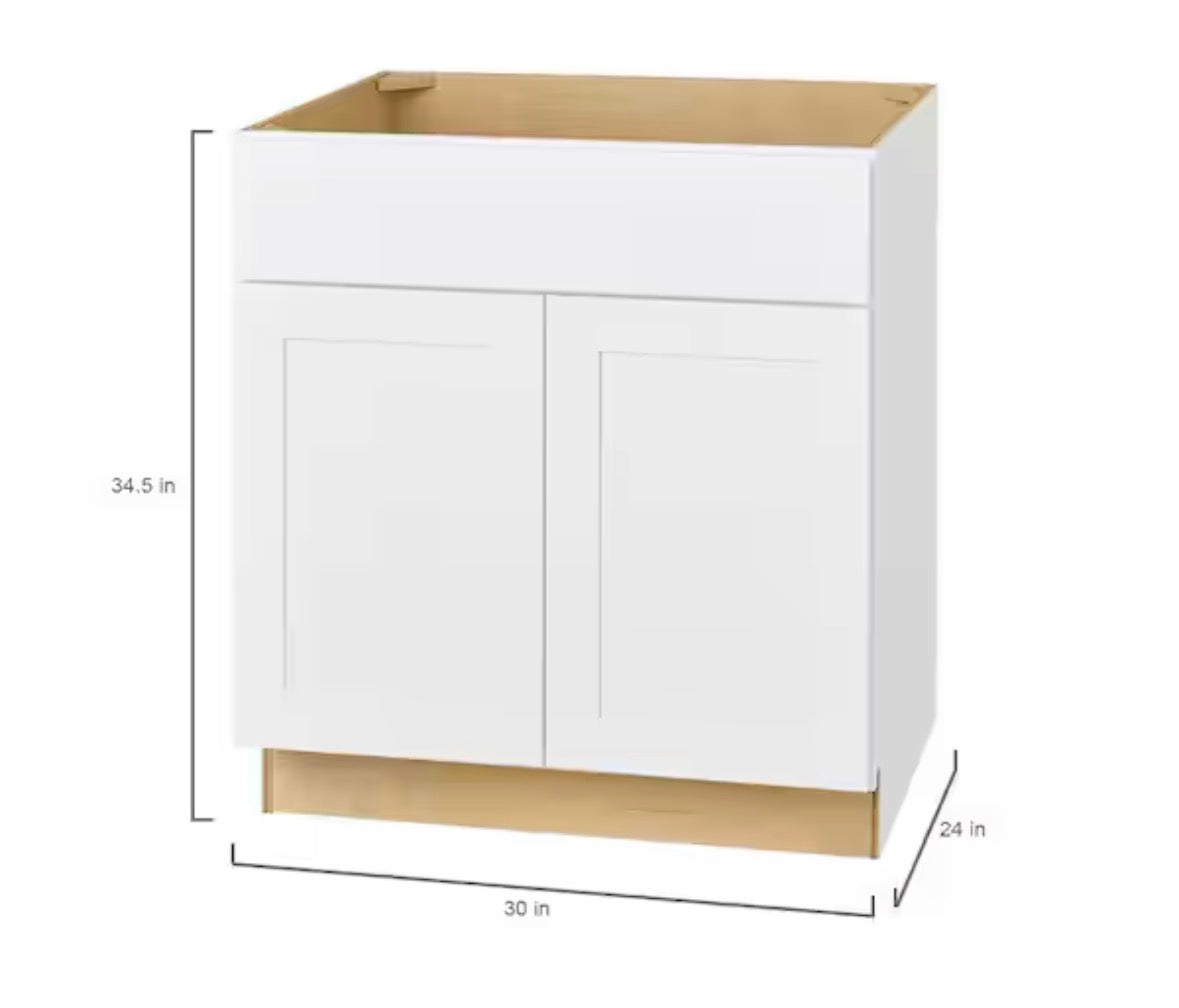 Avondale 33 in. W x 24 in. D x 34.5 in. H Ready to Assemble Plywood Shaker Sink Base Kitchen Cabinet in Alpine White
