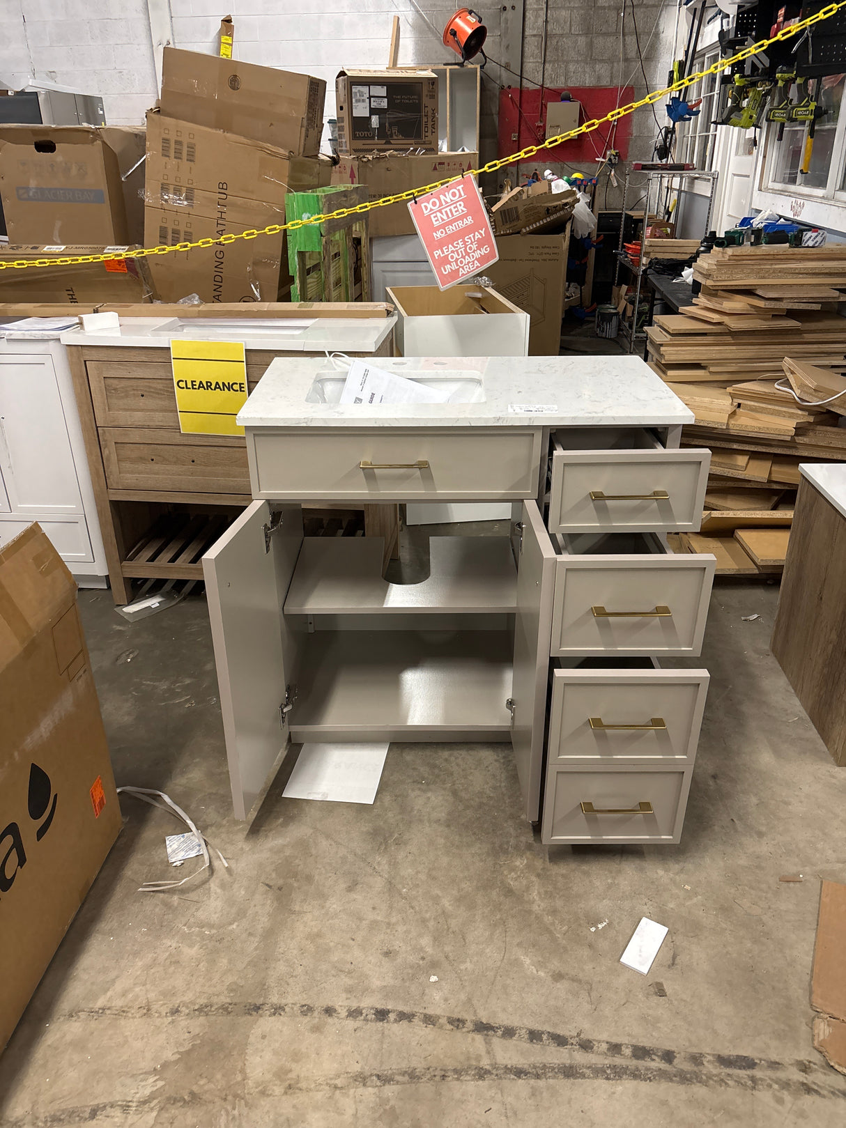 Marcote 36 in. Single Sink Freestanding Bathroom Vanity in Greige with White Volakas Engineered Marble Top