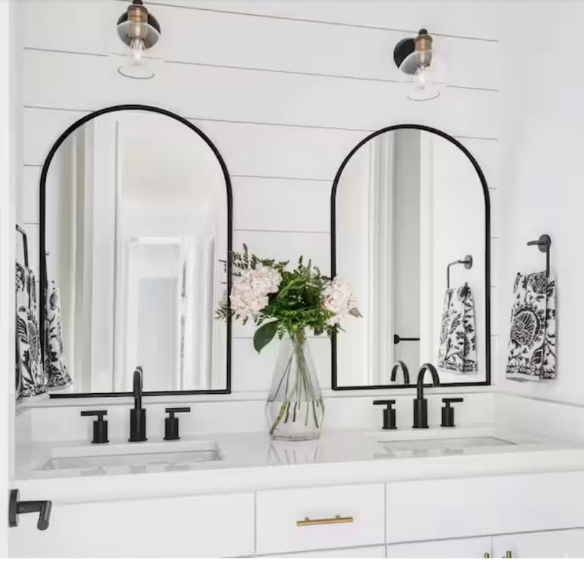 24 in. W x 36 in. H Arched Black Aluminum Alloy Framed Wall Mirror Decorative Wall Mirror (2-Pieces)