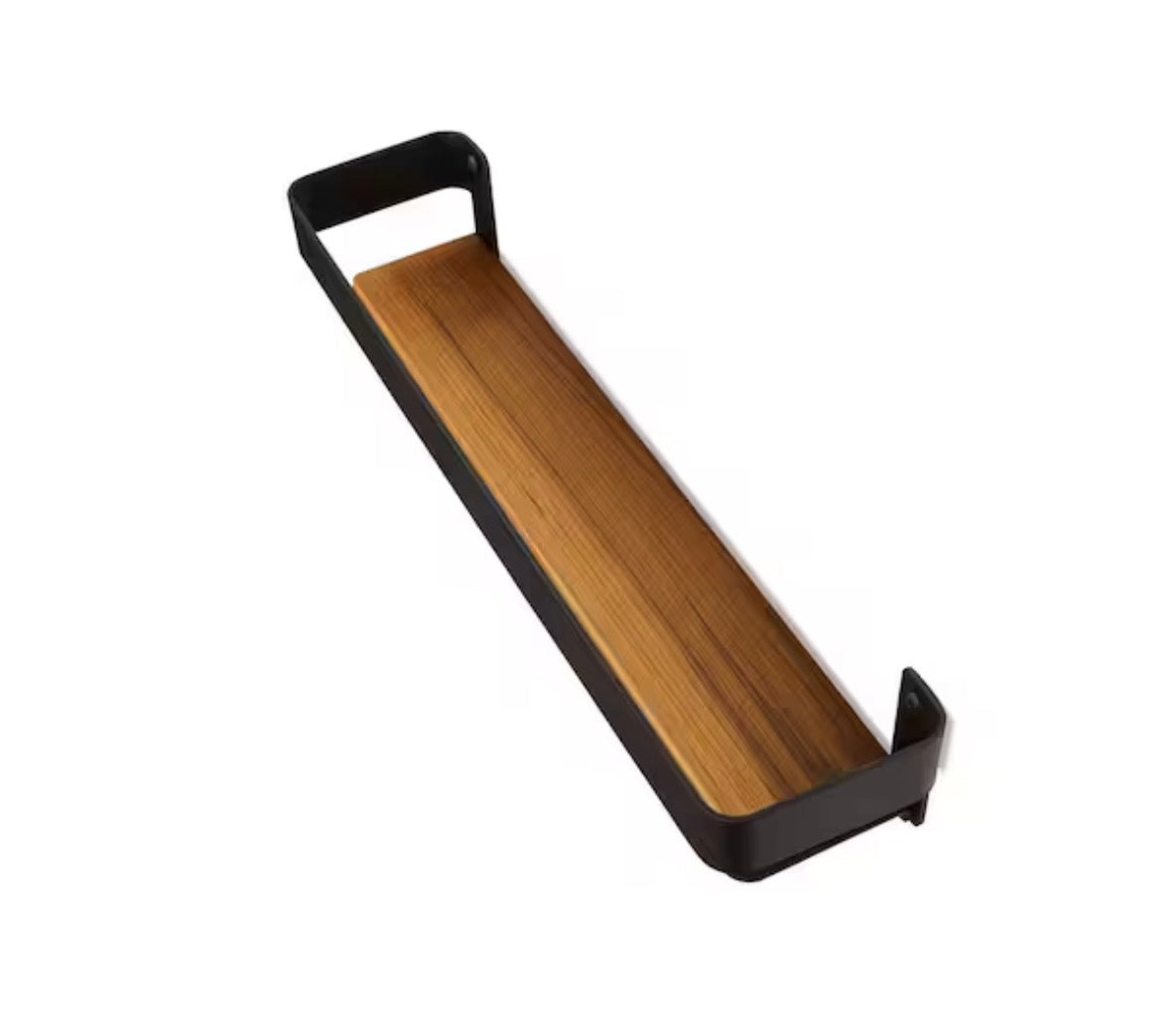 18 in. x 4 in. Rectangular Shower Shelf with Rail in Matte Black and Natural Teak Wood Insert