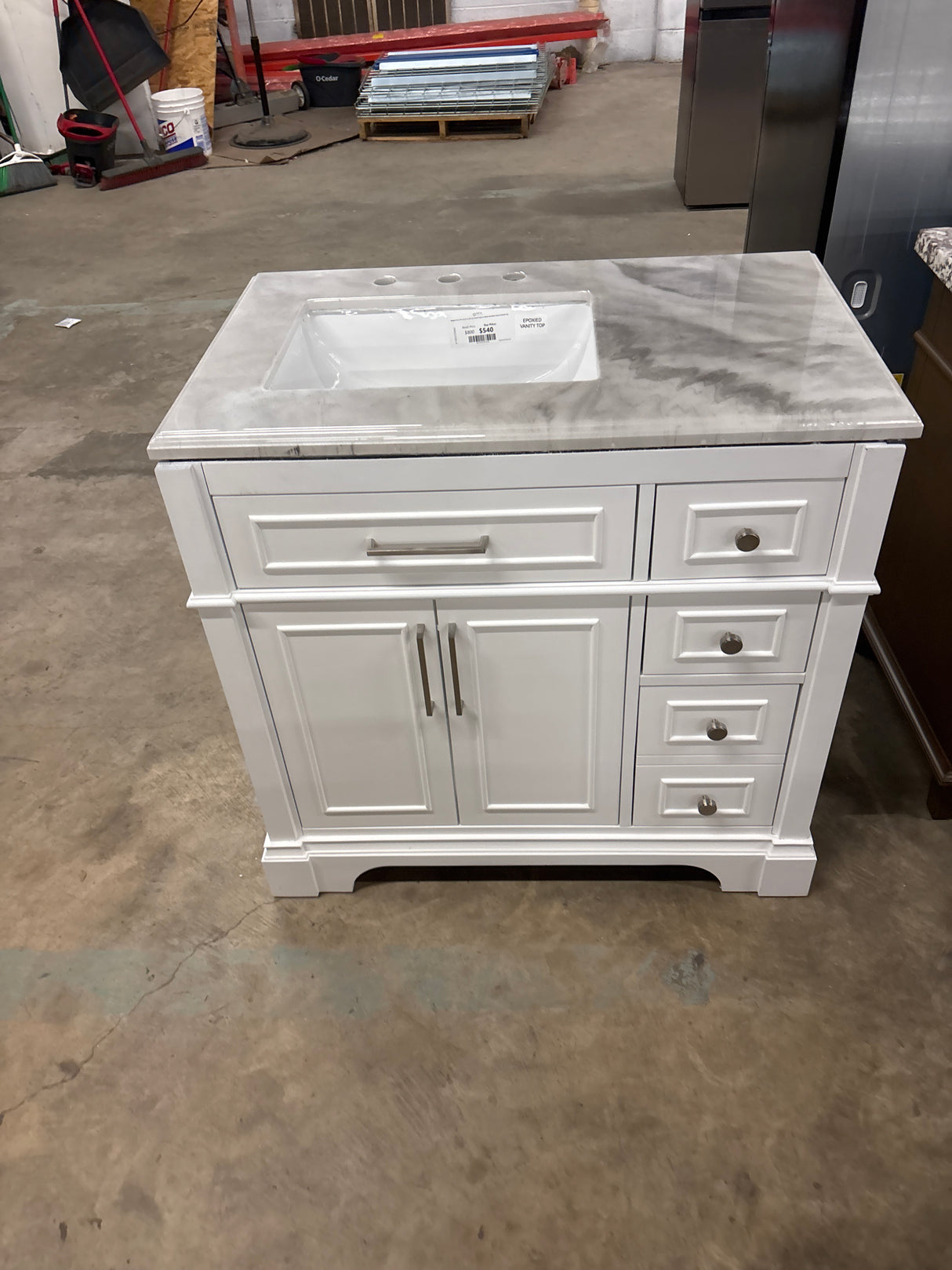 Melpark 36 in. W x 22 in. D x 34.5 in. H Bath Vanity in White with Epoxied White Cultured Marble Top