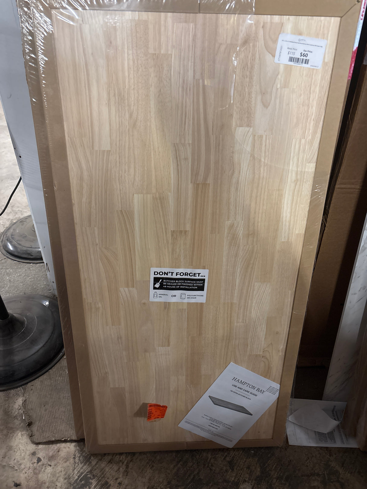 4 ft. L x 25 in. D Unfinished Hevea Solid Wood Butcher Block Countertop With Square Edge