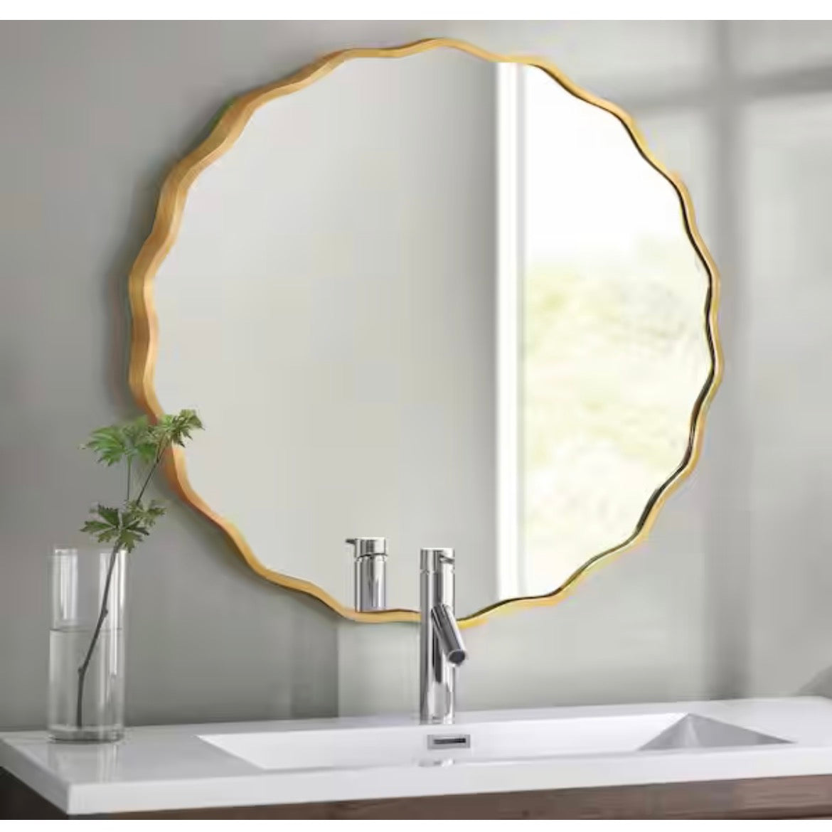23.5 in. W x 23.5 in. H Round Gold Aluminum Alloy Framed Scalloped Wavy Wall Mirror