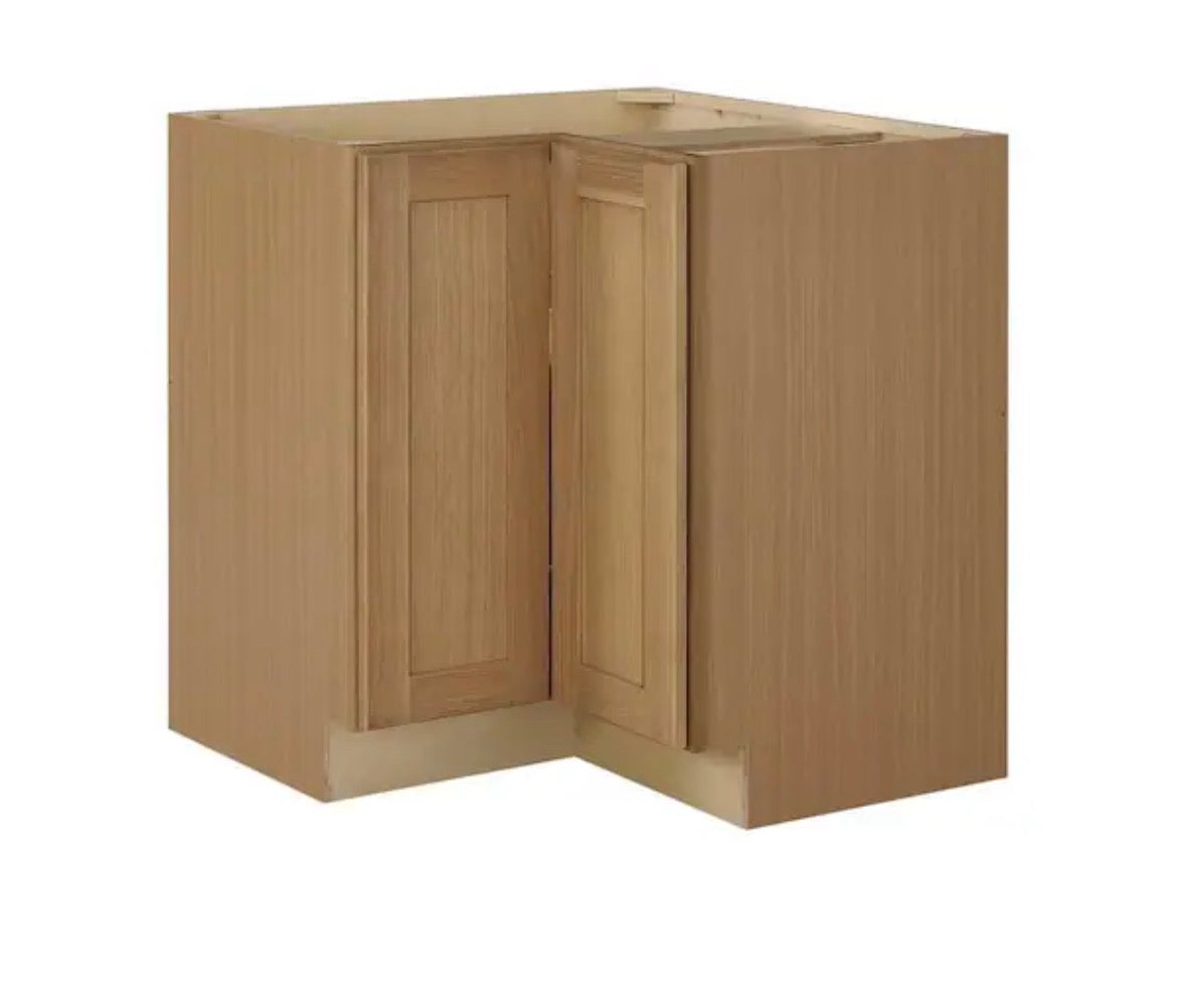 Avondale 32 in. W x 32 in. D x 34.5 in. H Ready to Assemble Plywood Shaker Lazy Susan Corner Cabinet in White Oak