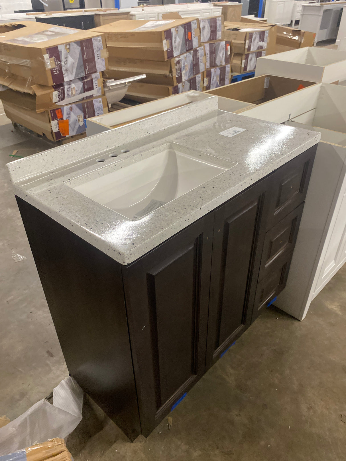 Northwood 37 in. W x 19 in. D x 38 in. H Single Sink Bath Vanity in Dusk with Silver Ash Engineered Solid Surface Top