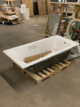 Load image into Gallery viewer, 71 in. Cast Iron Rectangular Drop-in Bathtub in Glossy White with Polished Chrome External Drain and Tray
