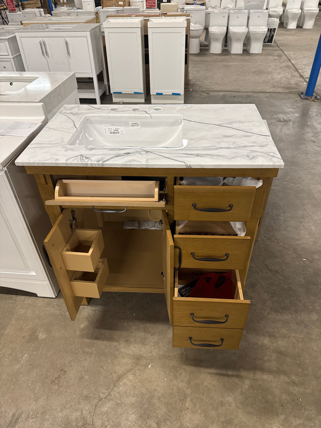 Bellington 36 in. W x 22 in. D x 34.5 in. H Bath Vanity in Almond Toffee with Epoxied White Engineered Stone Top