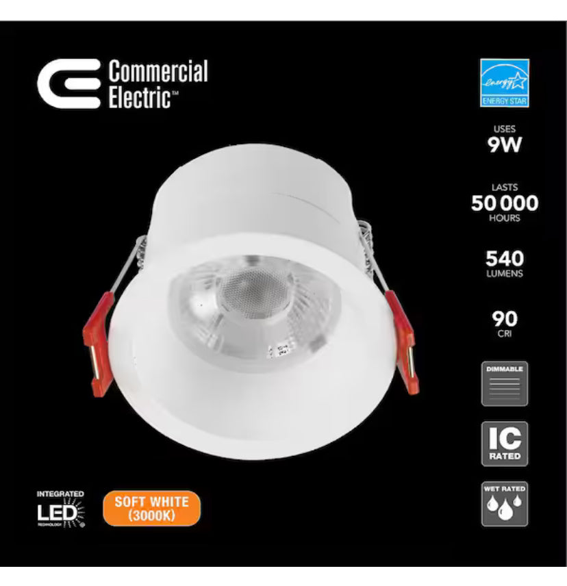 Trimless Integrated LED 4 in Round Canless Recessed Light for Kitchen Bathroom Livingroom, White Soft White