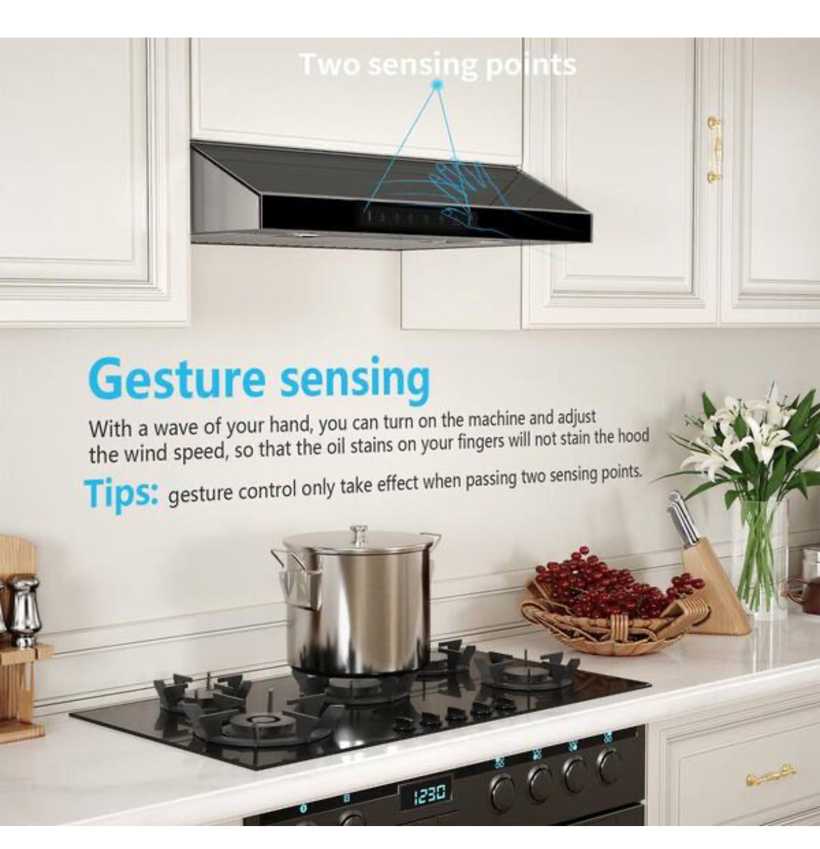 36 in. 900CFM Ducted Under Cabinet Range Hood with Touch Display, Permanent Filters in Stainless Steel with Black Glass