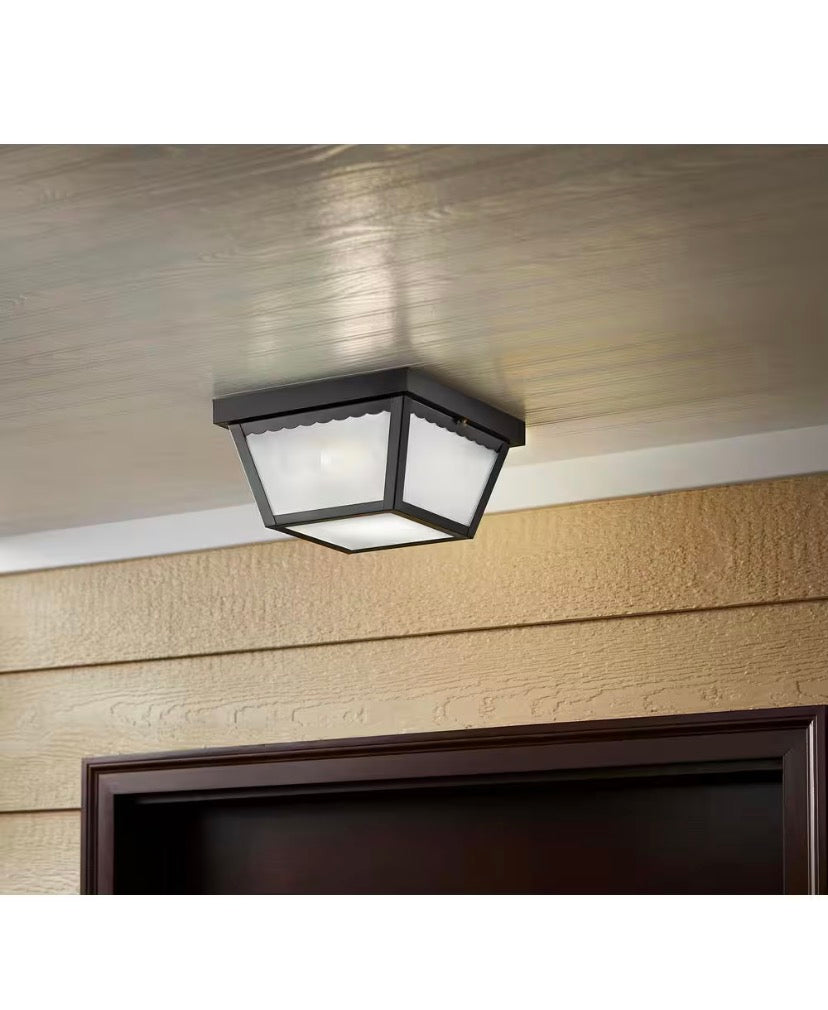 2-Light Matte Black Outdoor Ceiling Light Flush Mount Light