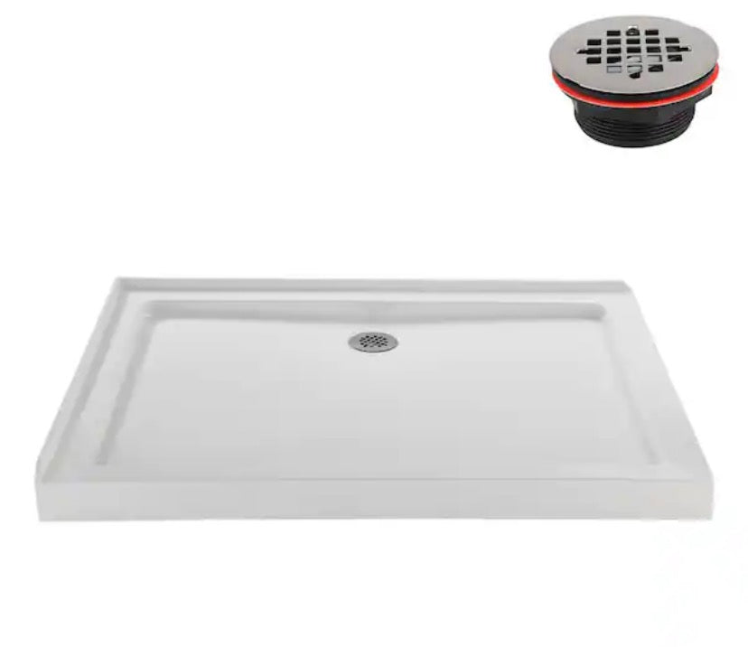 NT-340-424-RH 42 in. x 34 in. Corner Acrylic Shower Pan Base, Glossy White with Right Drain, ABS Drain Included