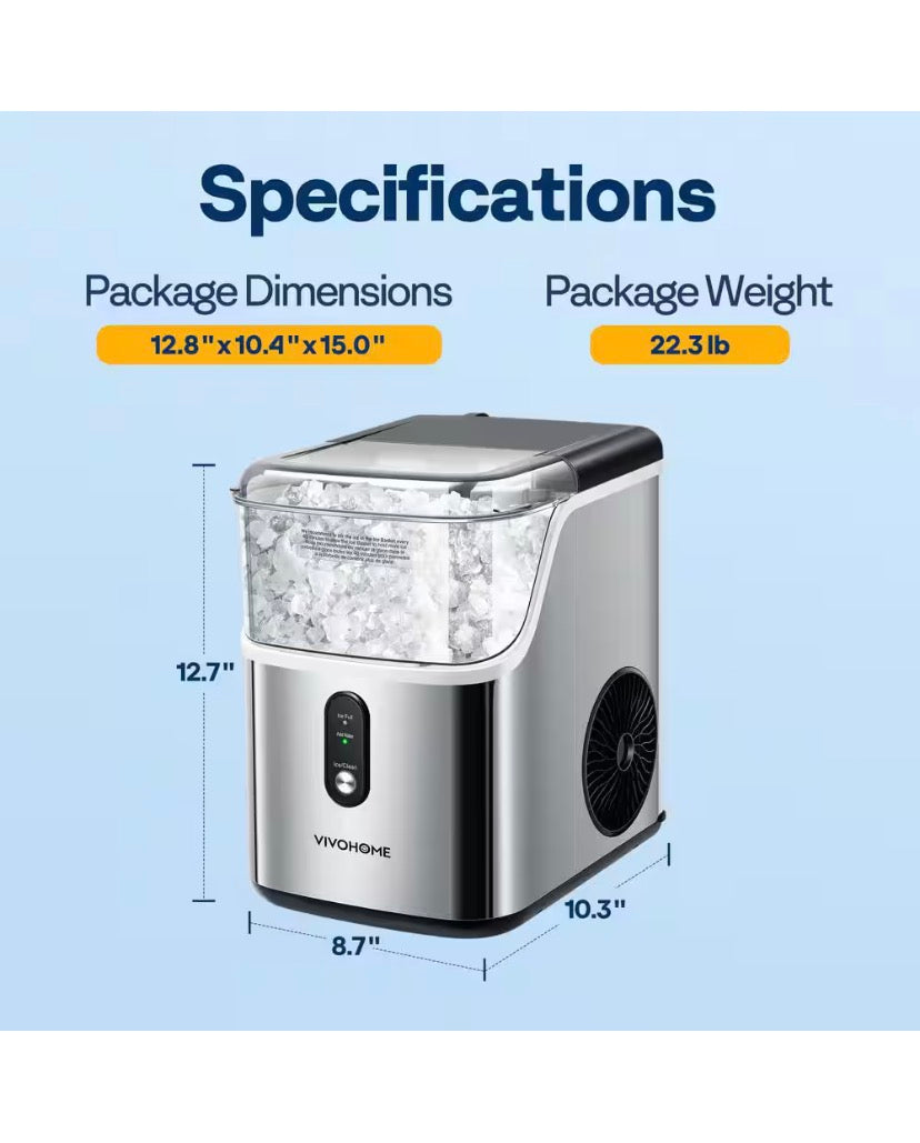 8. 7 in. 33 lbs. Countertop Nugget/Pebble Ice Maker with Self-Cleaning in Silver