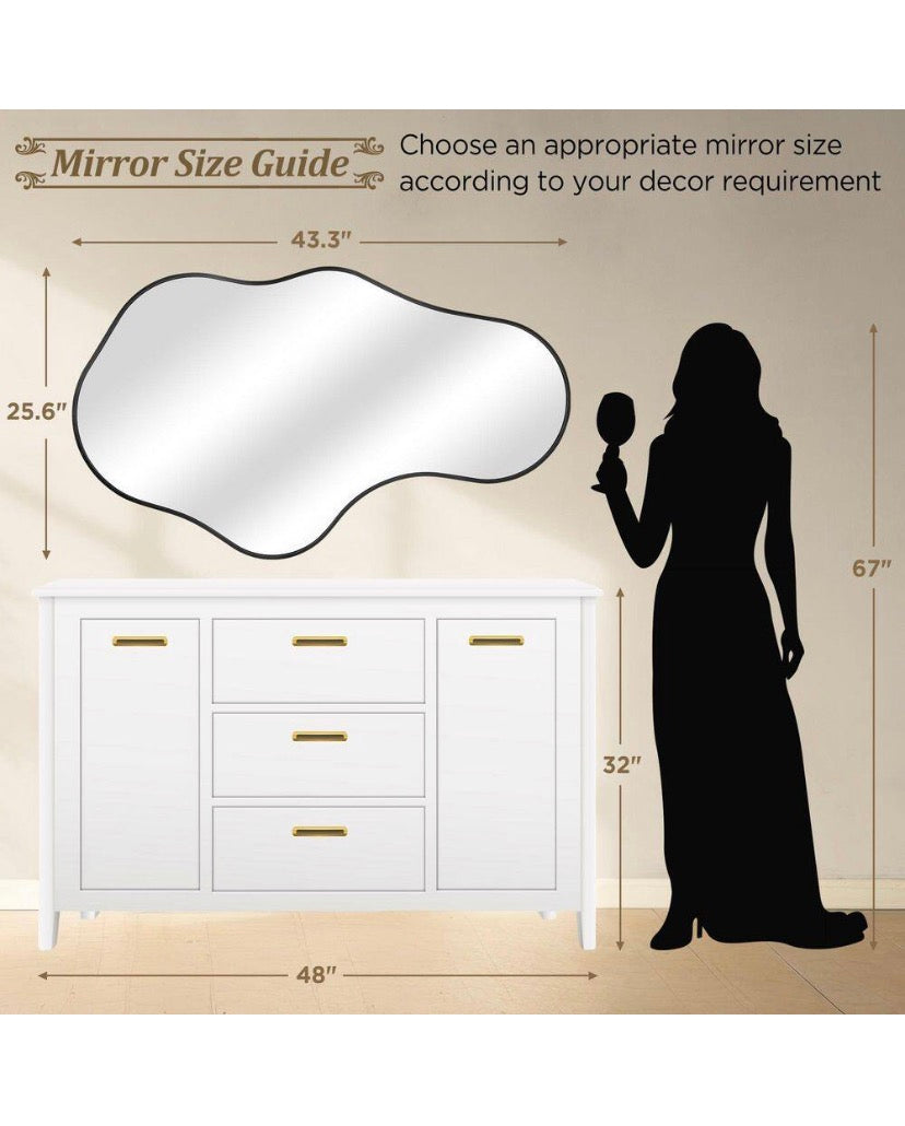 26 in. W x 43 in. H Irregular Black Aluminum Alloy Framed Asymmetrical Wall Mirror