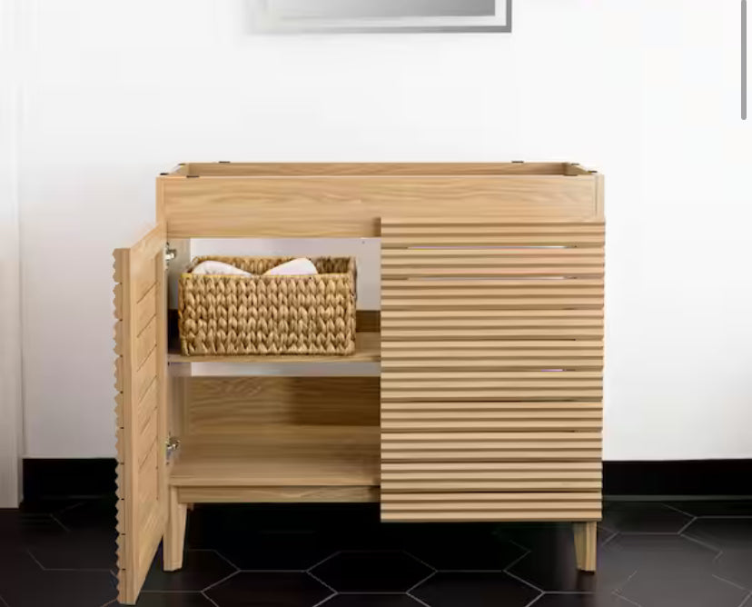 Calandre 36 in. W. x 18 in. D x 33 in. H 2-Shelf Bath Vanity Cabinet without Top (Sink Basin not Included), Oak