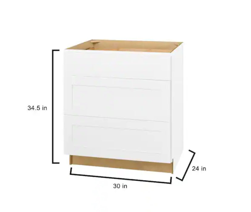Avondale Shaker Alpine White Ready to Assemble Plywood 30 in Drawer Base Kitchen Cabinet (30in W x 24in D x 34.5in H)