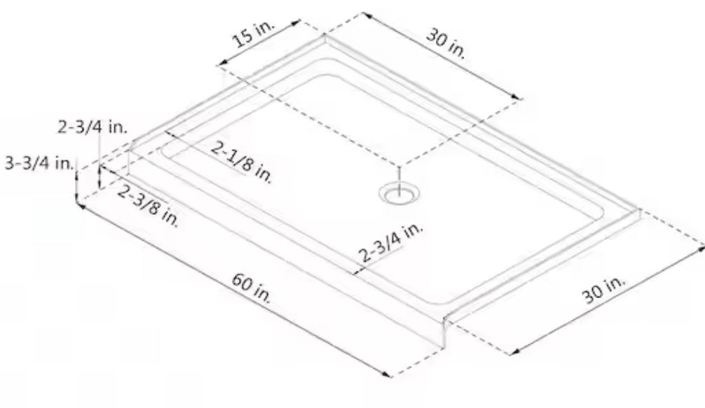 SlimLine 60 in. x 30 in. Single Threshold Alcove Shower Pan Base in White with Center Drain