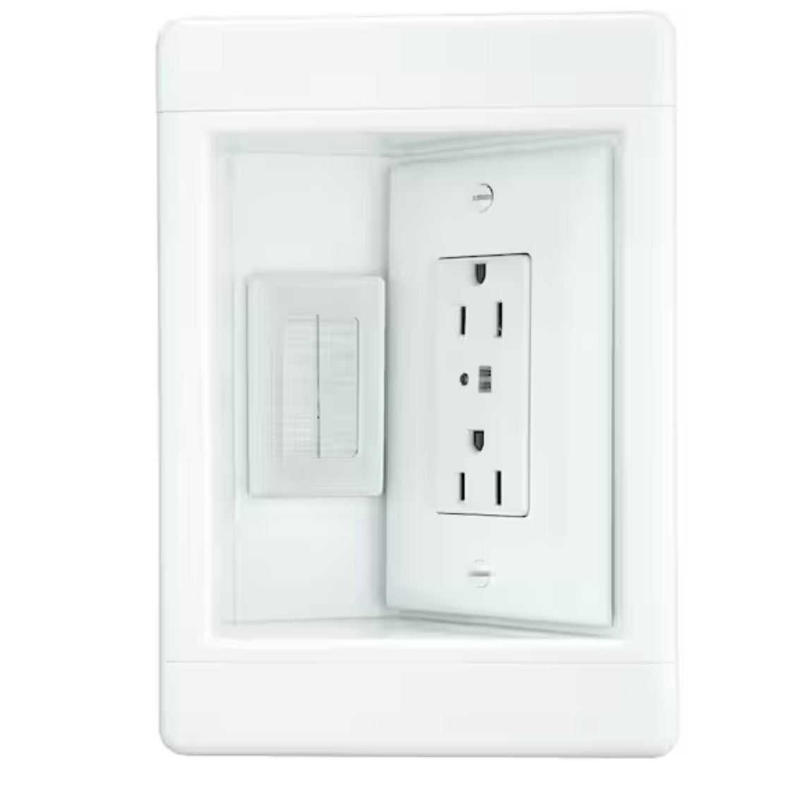 Pass & Seymour 1 Gang Recessed TV Media Box Kit with Surge Suppressing Outlet and Low Voltage Inserts, White