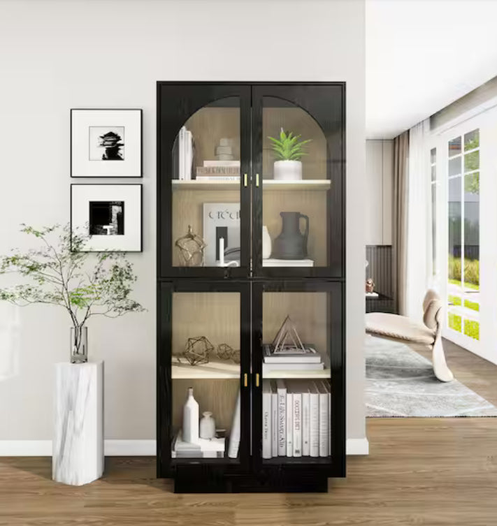 Black Storage Cabinet with Acrylic Door for Living Room, Dining Room