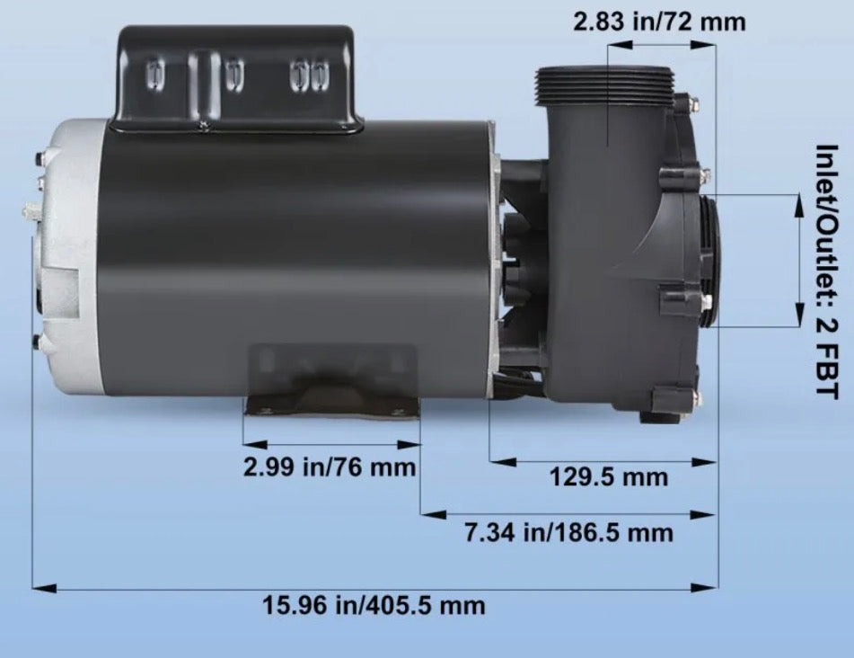2 Speed SPA Pump, 56-Frame, Hot tub SPA Pump, 4HP/210GPM/65. 61ft High Speed or 0. 7HP/103GPM/16. 07 ft. Low Speed