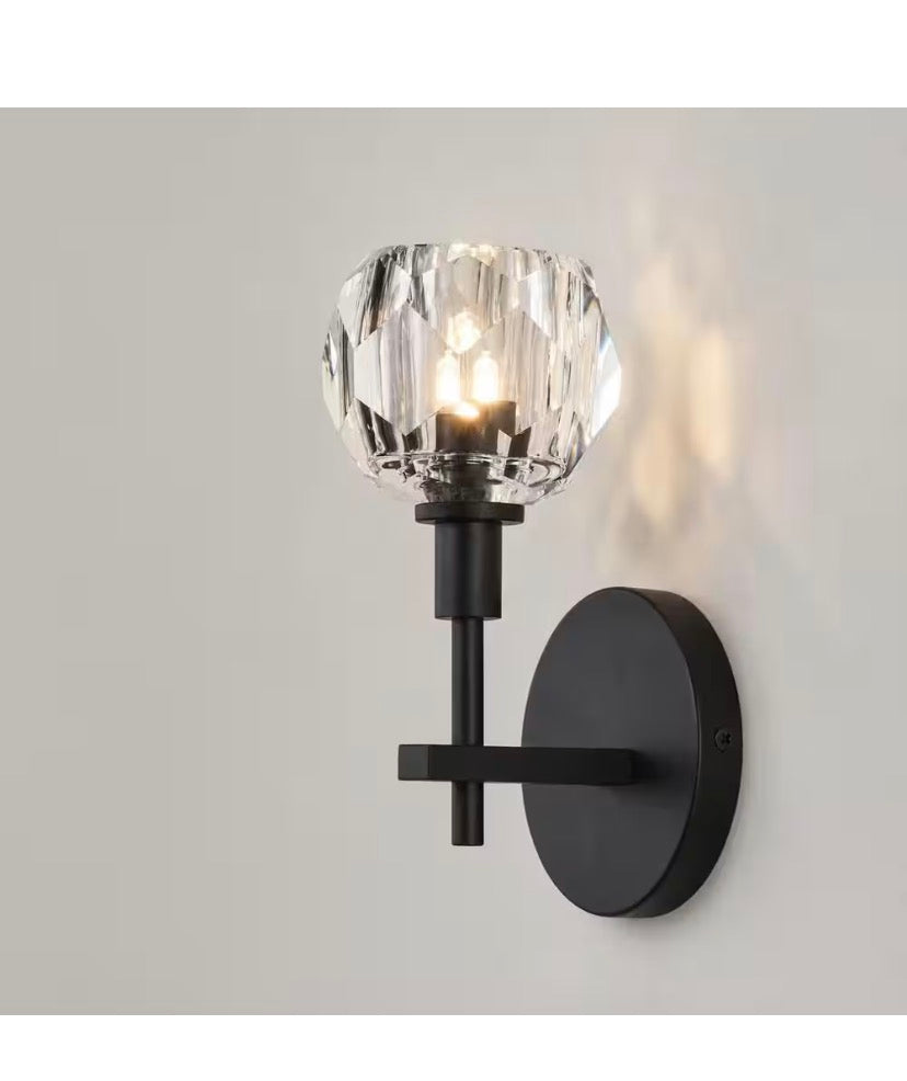 4.75 in. 1-Light Black Wall Sconce with Clear Captured Glass Shade